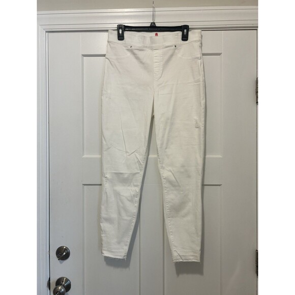 SPANX Size Large White Skinny Distressed Pull-on Jeans Shapewear Tummy Control - Picture 1 of 9
